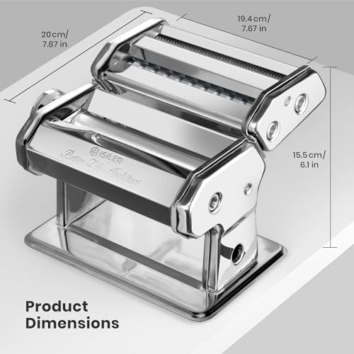 Pasta Machine, ISILER 9 Adjustable Thickness Settings Pasta Maker, 150 Roller Noodles Maker with Aluminum Alloy Rollers and Cutter for Pasta, Spaghetti, Fettuccini, Lasagna