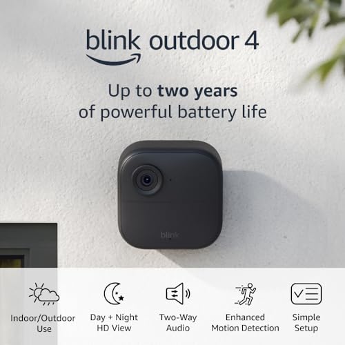 Blink Outdoor 4 (4th Gen) – Wire-free smart security camera, two-year battery life, two-way audio, HD live view, enhanced motion detection, Works with Alexa – 2 camera system