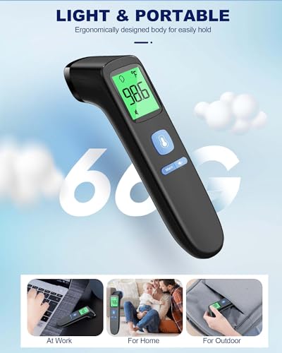 ANMEATE No-Touch Forehead Thermometer for Adults, Infrared Digital Thermometer for Kids, Touchless Baby Thermometer, Accurate Reading with Large Display, Mute Mode, Memory Recall, Fever Alarm