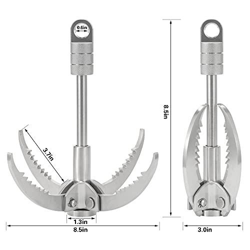 GYANDULY Large Grappling Hook with 65ft Rope, 4-Claw Folding Stainless Steel Grapple Hooks for Outdoor Survival, Camping, Hiking, Tree &Mountain Climbing