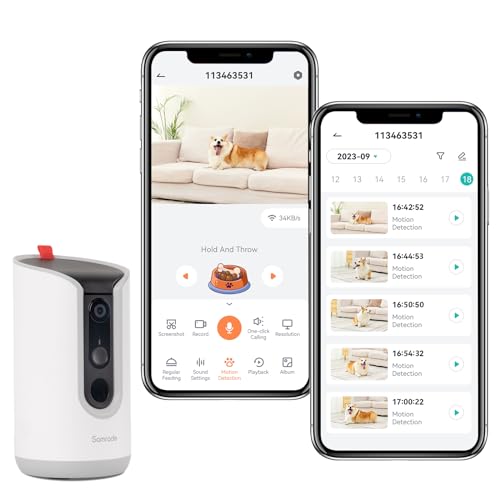 Samrado 2K Pet Camera with Phone App - 360° View, 5G & 2.4G WiFi Two-Way Audio Dog Camera with Treat Dispenser Security Pet Camera for Dogs Remote Pet Monitoring