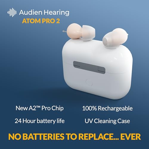 Audien ATOM PRO 2 Wireless Rechargeable OTC Hearing Aid, Premium Comfort Design and Nearly Invisible