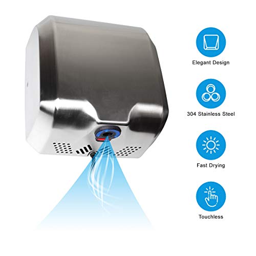 Goetland Stainless Steel Commercial Hand Dryer 1800w Automatic High Speed Heavy Duty Dull Polished Pack of 2