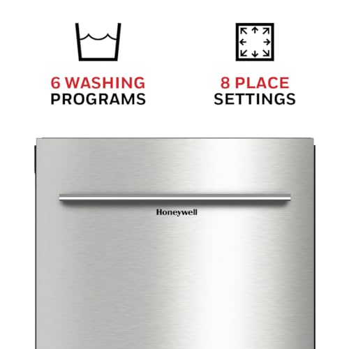 Honeywell 18 Inch Dishwasher with 8 Place settings, 6 Washing Programs, Stainless Steel Tub, UL/Energy Star- Stainless Steel