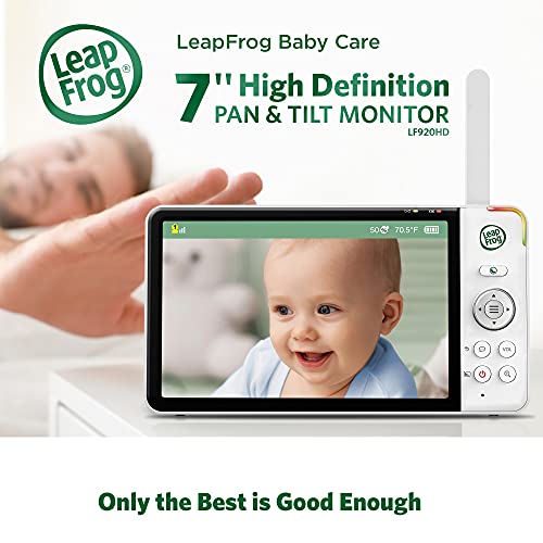 LeapFrog LF920HD Baby Monitor with Camera and Audio, 7" HD LCD Display, Color Day&Night Vision, 360 Pan-tilt, 8XZoom, Night Light, Temp & Humidity Sensor, Up to 1000ft, Secure Transmission No WiFi