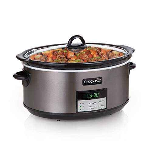 Crock-Pot Large 8-Quart Programmable Slow Cooker with Auto Warm Setting, Black Stainless Steel, Includes Cookbook (Pack of 1)