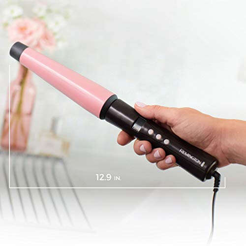 Remington CI9538 Pro 1"-1.5" Pearl Ceramic Conical Curling Wand, Digital Controls + 10 Heat Settings, Black/Pink