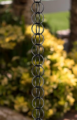 Monarch Rain Chains 28505 Ring Rain Chain Replacement Downspout for Gutters, 8-1/2 Feet Length, Black