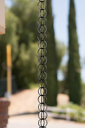 Monarch Rain Chains 28505 Ring Rain Chain Replacement Downspout for Gutters, 8-1/2 Feet Length, Black