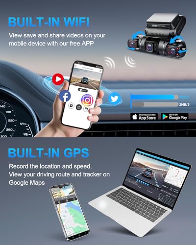 PRUVEEO 360 Degree View 4 Channel Dash Cam Front and Rear Inside Left Right, Dash Camera for Cars, Built-in GPS WiFi Night Vision, 24/7 Recording Parking Mode Monitor, Free 128G Card