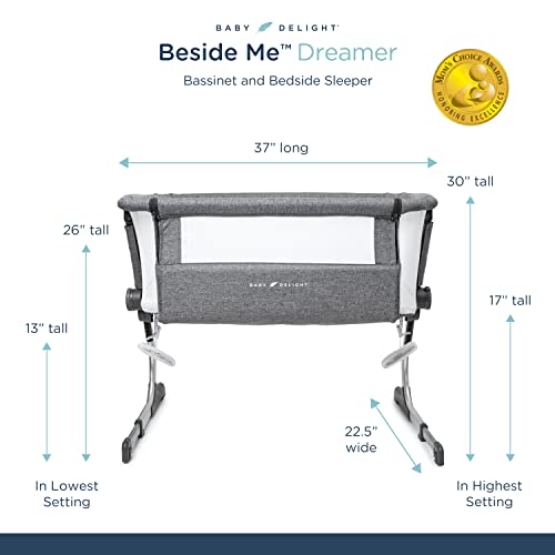 Baby Delight Beside Me Dreamer Bassinet | Bedside Sleeper | 6-Position Height Adjustment | Charcoal Tweed