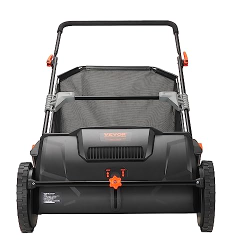 VEVOR Push Lawn Sweeper, 21-inch Leaf & Grass Collector, Strong Rubber Wheels & Heavy Duty Thickened Steel Durable to Use with Large Capacity 3.5 cu. ft. Mesh Collection Hopper Bag, 2 Spinning Brushes