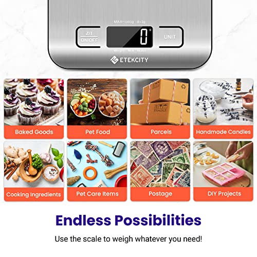 Etekcity Food Scale, Digital Kitchen Scale, 304 Stainless Steel, Weight in Grams and Ounces for Baking, Cooking, and Meal Prep, LCD Display, Medium