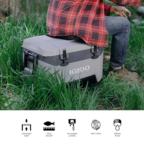 Igloo BMX 52 Quart Cooler with Cool Riser Technology, Fish Ruler, and Tie-Down Points - 16.34 Pounds - Green and Orange