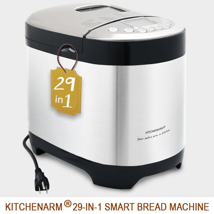 KITCHENARM 29-in-1 SMART Bread Machine with Gluten Free Setting 2LB 1.5LB 1LB Bread Maker Machine with Homemade Cycle - Stainless Steel Breadmaker with Recipes Whole Wheat Bread Making Machine