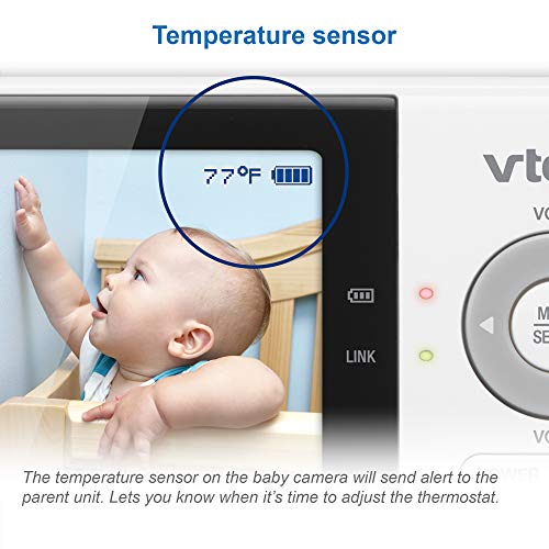 VTech VM819 Baby Monitor, 2.8” Screen, Night Vision, 2-Way Audio, Temperature Sensor and Lullabies, Secure Transmission No WiFi