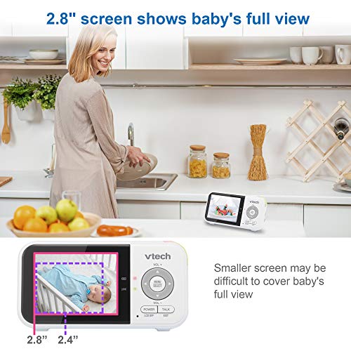 VTech VM819 Baby Monitor, 2.8” Screen, Night Vision, 2-Way Audio, Temperature Sensor and Lullabies, Secure Transmission No WiFi