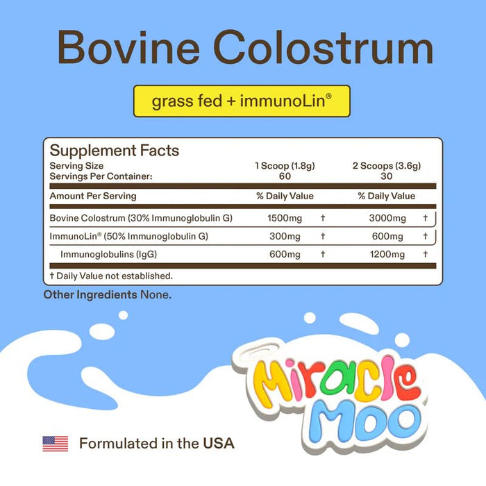 Colostrum Supplement for Gut Health, Hair Growth, Beauty and Immune Support - Easy to Mix Grass Fed Bovine Powder - Highest IgG Plus ImmunoLin, Unflavored 60 Servings