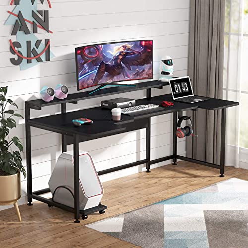 Tribesigns 74.8 Inch Gaming Desk, Extra Long U Shaped Computer Desk with Monitor Stand Shelf and CPU Stand, Black Gamer Desk for Home Office, Gaming