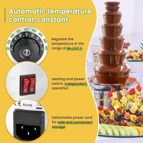 Flyseago Commercial Chocolate Fountain 6 Layers 19Lbs Large Chocolate Fondue Tower Stainless Steel Hot Chocolate Waterfall for Nacho Cheese Knob Control