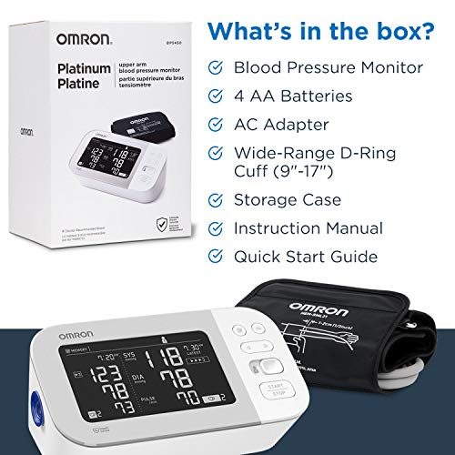 OMRON Platinum Blood Pressure Monitor, Upper Arm Cuff, Digital Bluetooth Blood Pressure Machine, Stores Up To 200 Readings for Two Users (100 readings each)