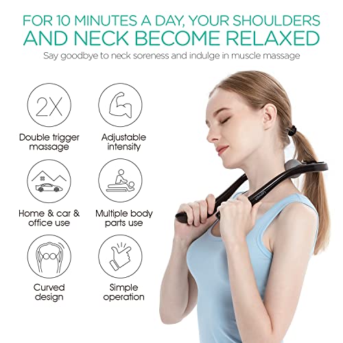 VOYOR Neck Massager Shiatsu Deep Tissue Dual Trigger Point Shoulder Massager for Pain Relief, Ergonomic Handle Design, Lightweight & Portable MS110