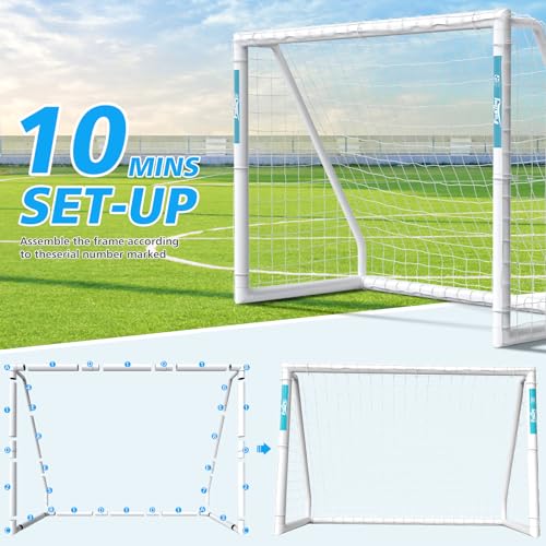 Fostoy Soccer Goal, 10×6.5FT/8x6FT Soccer Goal for Backyard, Weatherproof UPVC with Soccer Training and 2 Sets of Soccer Nets, Soccer Goal for Youth and Adults Practice Training (10'W×6.5'H)