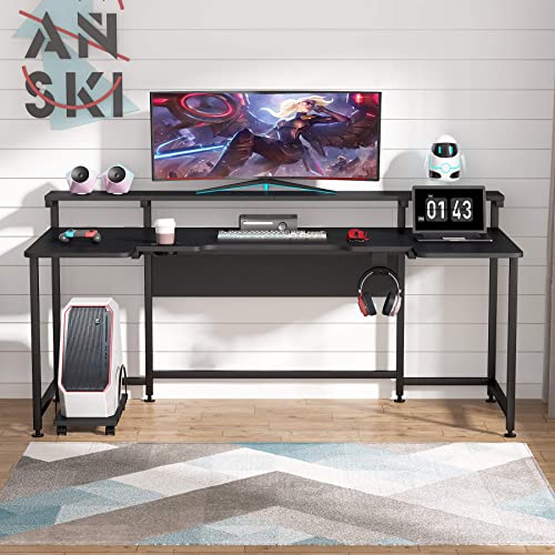 Tribesigns 74.8 Inch Gaming Desk, Extra Long U Shaped Computer Desk with Monitor Stand Shelf and CPU Stand, Black Gamer Desk for Home Office, Gaming