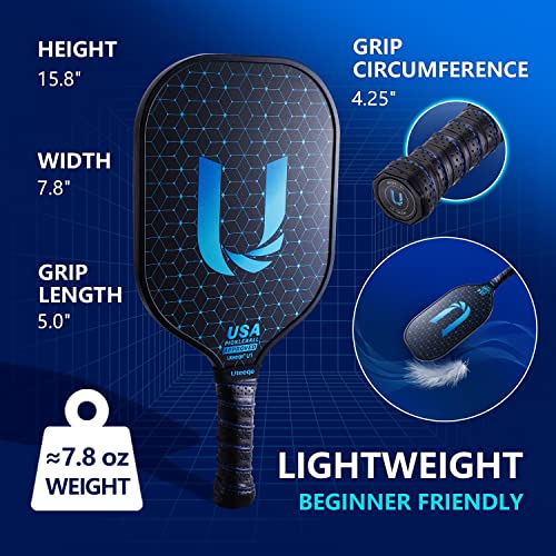 Uteeqe Pickleball Paddles Set of 2 - Graphite Surface with High Grit & Spin, USAPA Approved Pickleball Set Pickle Ball Raquette Lightweight Polymer Honeycomb Non-Slip Grip 4 Outdoor Balls & Bag