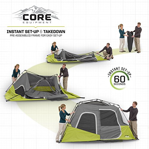 CORE 6 Person Instant Cabin Tent | Pop Up Tent with Easy 60 Second Camp Setup for Family Camping | Included Hanging Organizer for Outdoor Camp Accessories | Portable Tent for Camping with Carry Bag