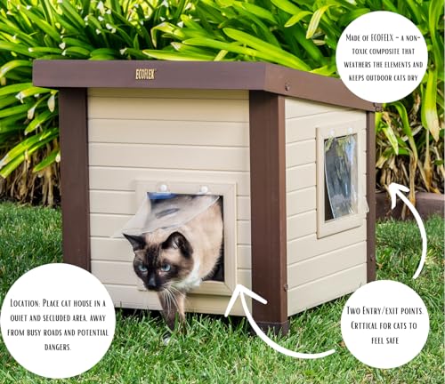 New Age Pet® ECOFLEX® Albany Outdoor Feral Cat House for Multiple Cats with Quick & Easy Assembly, 2 Vinyl Door Flaps Included, Moisture and Odor Resistant