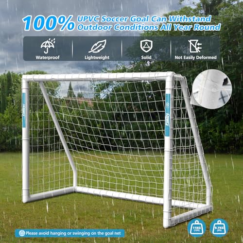 Fostoy Soccer Goal, 10×6.5FT/8x6FT Soccer Goal for Backyard, Weatherproof UPVC with Soccer Training and 2 Sets of Soccer Nets, Soccer Goal for Youth and Adults Practice Training (10'W×6.5'H)