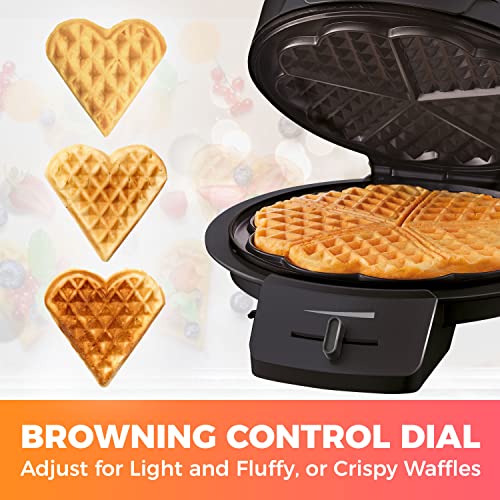 Mueller Heart Waffle Maker, 5 Belgian Waffle Iron, Adjustable Browning Control, Cool Touch Handle, Compact and Easy to Clean, Great Mother’s Day Gift