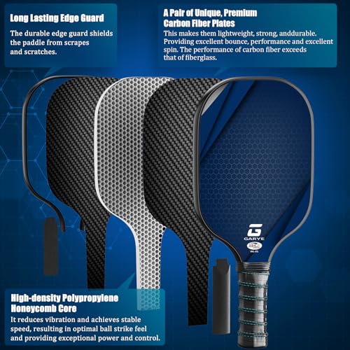 GARYE Pickleball Paddles Set of 2, USAPA Approved Carbon Fiber Pickleball Set, Lightweight Graphite Rackets 2 Pack with 6 Balls, 1 Pickleball Bag for Men and Women