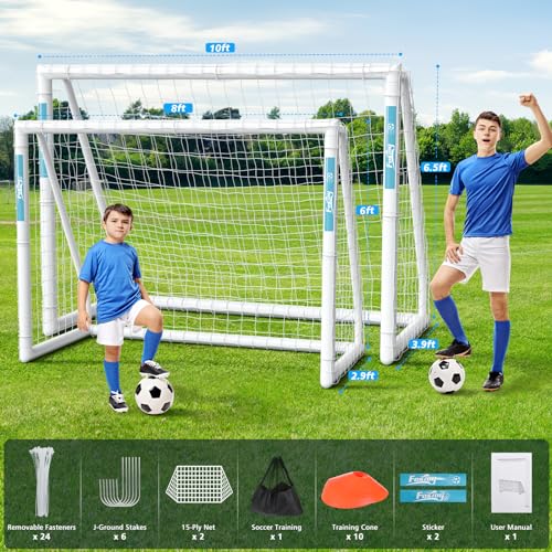 Fostoy Soccer Goal, 10×6.5FT/8x6FT Soccer Goal for Backyard, Weatherproof UPVC with Soccer Training and 2 Sets of Soccer Nets, Soccer Goal for Youth and Adults Practice Training (10'W×6.5'H)