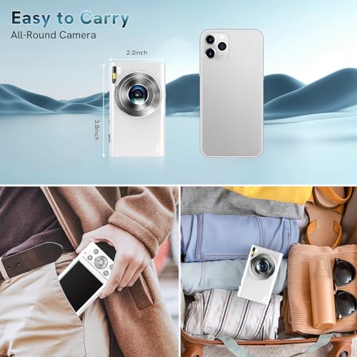 4K Digital Camera Autofocus 48MP Vlogging Camera HD 16X Digital Zoom Camera YouTube Portable Mini Compact Camera Gift for Kids Teens Adult Beginner 32G Memory Card 2 Batteries