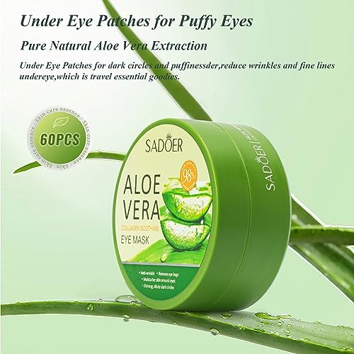 OSDTKRU Under Eye Mask - 60 PCS Aloe Vera Under Eye Patches - Combat Puffy Eyes, Dark Circles, Fine Lines, and Wrinkles Using Pure Natural Extracts