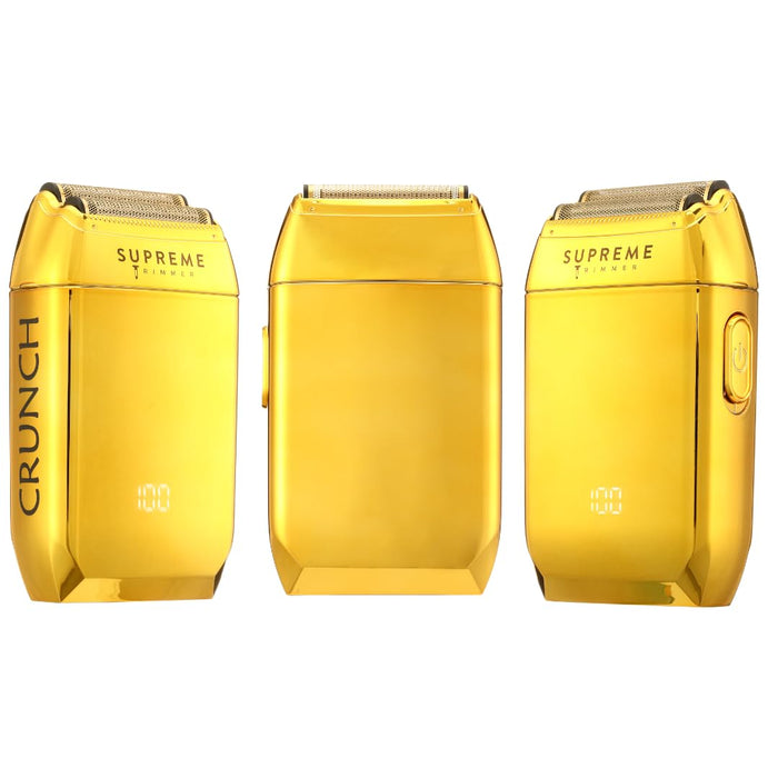 Supreme Trimmer Crunch Mens Foil Shaver STF602 (150 Minute Run Time) Men's Electric Razor | Waterproof Shaver for Short Hair or Stubble, Barber Use | Gold