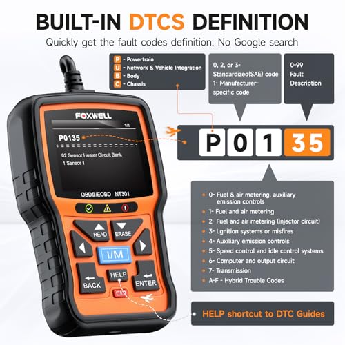 FOXWELL NT301 OBD2 Scanner Live Data Professional Mechanic OBDII Diagnostic Code Reader Tool for Check Engine Light