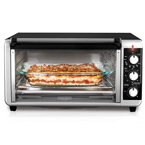 BLACK+DECKER 8-Slice Extra Wide Convection Toaster Oven, TO3250XSB, Fits 9"x13" Oven Pans and 12" Pizza, Stainless Steel/Black