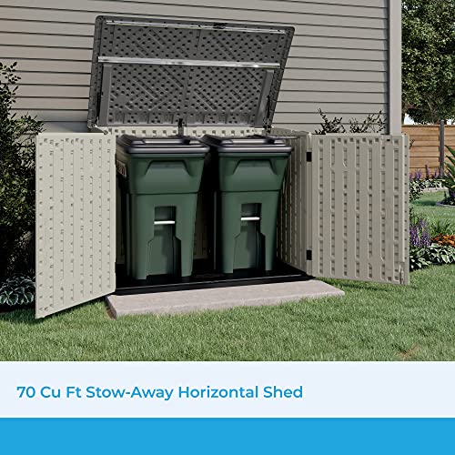 Suncast 5.9 ft. x 3.7 ft Horizontal Stow-Away Storage Shed - Natural Wood-like Outdoor Storage for Trash Cans and Yard Tools - All-Weather Resin, Hinged Lid, Reinforced Floor - Vanilla and Stoney