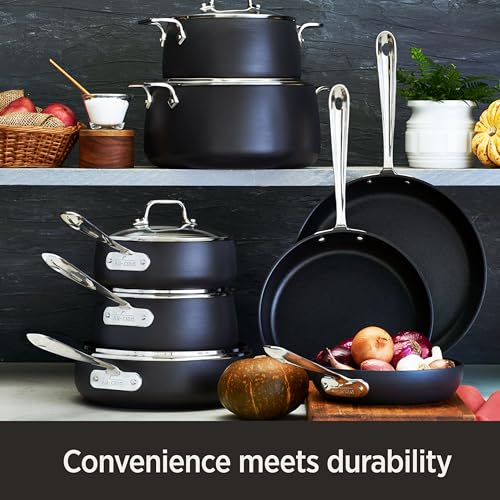 All-Clad HA1 Hard Anodized Nonstick Fry Pan Set 2 Piece, 8, 10 Inch Induction Oven Broiler Safe 500F, Lid Safe 350F Pots and Pans, Cookware Black