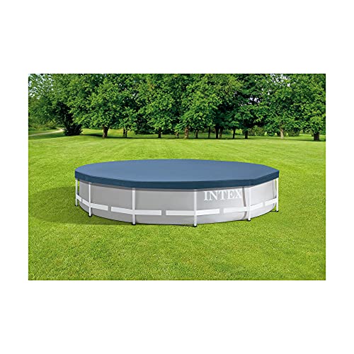 INTEX 28032E Pool Cover: for 15ft Round Metal Frame Pools – includes Rope Tie – Drain Holes – 10in Overhang – Snug Fit