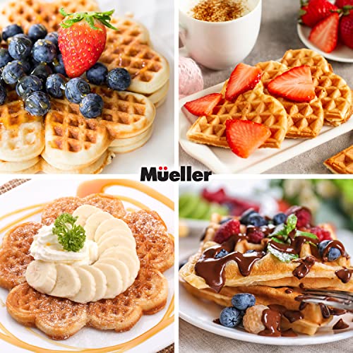 Mueller Heart Waffle Maker, 5 Belgian Waffle Iron, Adjustable Browning Control, Cool Touch Handle, Compact and Easy to Clean, Great Mother’s Day Gift