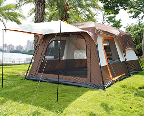 KTT Extra Large Tent 12 Person(A),Family Cabin Tents,2 Rooms,3 Doors and 3 Windows with Mesh,Straight Wall,Waterproof,Double Layer,Big Tent for Outdoor,Picnic,Camping,Family GatheringBrown