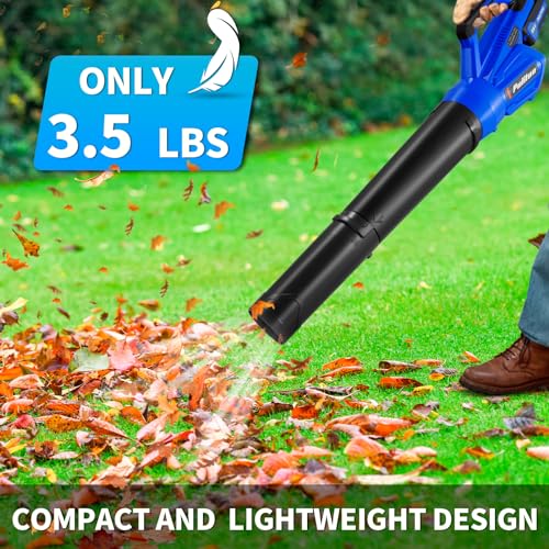 20V Cordless Leaf Blower with 2 Batteries and Charger, High Power 400 CFM Cordless Electric Leaf Blower with Two Nozzles Lightweight Handheld Blower for Lawn Care Patio Garden Leaves Yard (Blue)