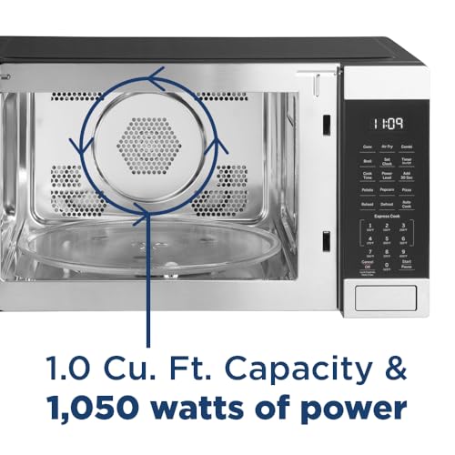 GE 3-in-1 Countertop Microwave Oven, Complete With Air Fryer, Broiler & Convection Mode, 1.0 Cubic Feet Capacity, 1,050 Watts, Kitchen Essentials for the Countertop or Dorm Room, Stainless Steel