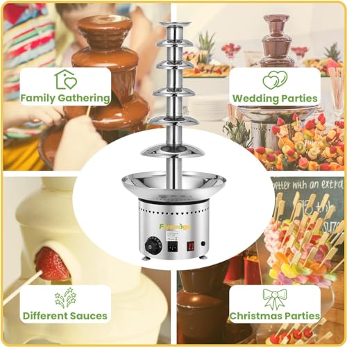 Flyseago Commercial Chocolate Fountain 6 Layers 19Lbs Large Chocolate Fondue Tower Stainless Steel Hot Chocolate Waterfall for Nacho Cheese Knob Control