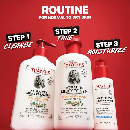 THAYERS Soak It Up 80HR Liquid Moisturizer, Face Moisturizer with Hyaluronic Acid and Snow Mushroom, Dermatologist Tested Skin Care for Normal to Dry Skin, 2.5 Oz