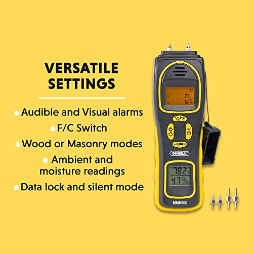 General Tools MMH800 Pin/Pinless Moisture Meter w/Temp and Humidity